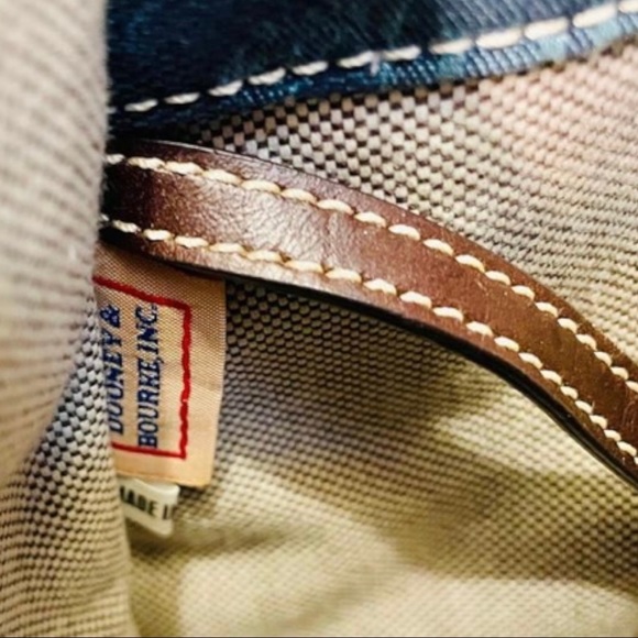 Dooney & Bourke Bag Large Logo Denim Blue Brown Canvas Leather Tote - Picture 10 of 11